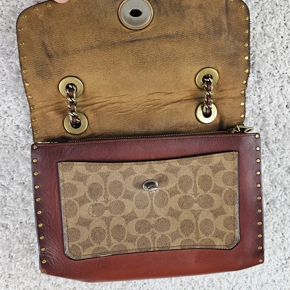 Coach Parker 1941 Rivets Chain Bag Signature Canvas Leather Genuine Snakeskin‎